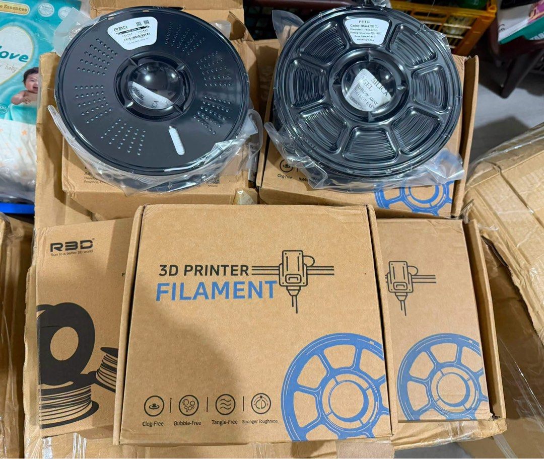 5pcs R3D 3D Printer Filament Spools - PLA & PETG (Category: Printers, Scanners & Copiers) located in Quezon City. Submitted by johnmdv (Listing ID 1454761051, Image 1). Description: - R3D 3D Printer Filament for sale - Available: 1 Black PLA spool, 1 Grey PETG spool - Key Features (as per box): Clog-free, Bubble-free, Tangle-free, Stronger toughness - Ideal for all your 3D printing projects - Feel free to ask any questions!.