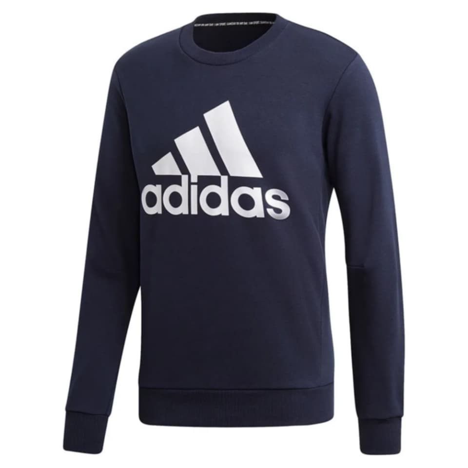 ADIDAS NAVY BLUE ESSENTIALS CREWNECK SWEATSHIRT (Category: Coats, Jackets and Outerwear) located in Mexico. Submitted by thethrift010203 (Listing ID 1454828417, Image 1). Description: OFF/LEGIT ADIDAS NAVY BLUE ESSENTIALS CREWNECK SWEATSHIRT Color : NAVY BLUE Fabic : 100% COTTON Size on tag: XL Kasya sa SMALL to MEDIUM sobrang fit sa LARGE sobrang ganda, STRETCHABLE Width : 21.1 Length : 25 Condition : excellent condition Issue : CRACKED LOGO MOP