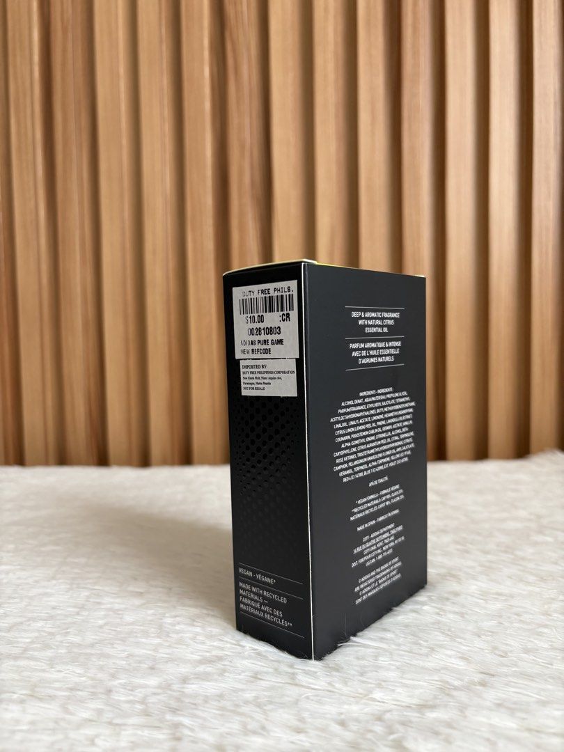 ADIDAS PURE GAME EAU DE TOILETTE 100mL (Category: Fragrance & Deodorants) located in Imus. Submitted by dumpitlikeaqueen (Listing ID 1454808355, Image 3). Description: • From Duty Free Fiestamall • With tag & Duty Free plastic bag • 4 pcs. available (3-AVAILABLE; 1-RESERVED) • Open for layaway • Instagram Shop: @dumpitlikeaqueen.