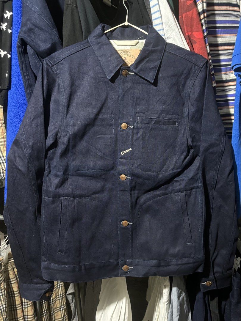 ALLSAINTS Amekaji Raw Selvage Denim (Category: Coats, Jackets and Outerwear) located in Manila. Submitted by why_notph (Listing ID 1454765007, Image 1). Description: - Dark blue indigo selvedge denim jacket - Classic workwear style - Button closure - Chest pocket - 100% cotton - Size S on tag but can fit to size M mens - Dimensions: 25x18.5.