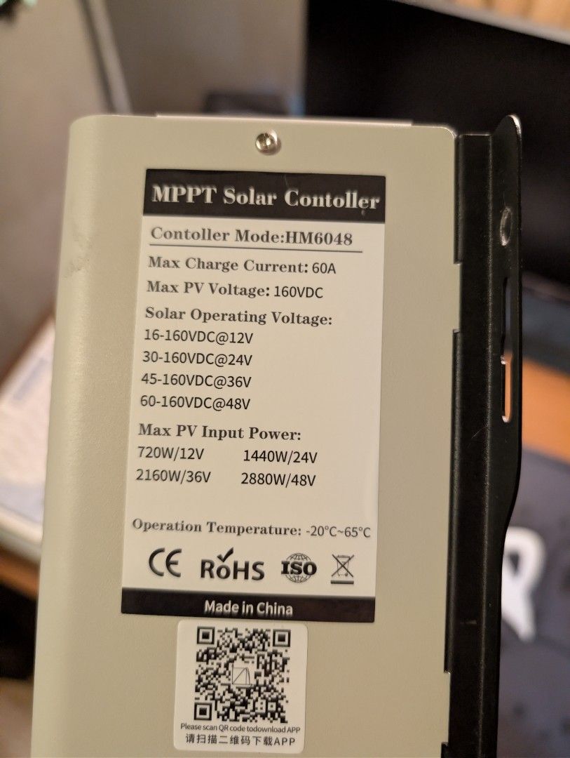Aoyang MPPT Solar Charge Controller HM6048 With WiFi (Category: Electrical, Adaptors & Sockets) located in Manila. Submitted by awesomeji30996 (Listing ID 1454817048, Image 3). Description: Sells for 5.5k BNEW - MPPT Solar Charge Controller: Model HM6048 - Max Charge Current: 60A - Max PV Voltage: 160VDC - System Voltage Support: 12V, 24V, 36V, 48V - Certifications: CE, RoHS, ISO Used for about a month tapos nagupgrade to a bigger hybrid setup..