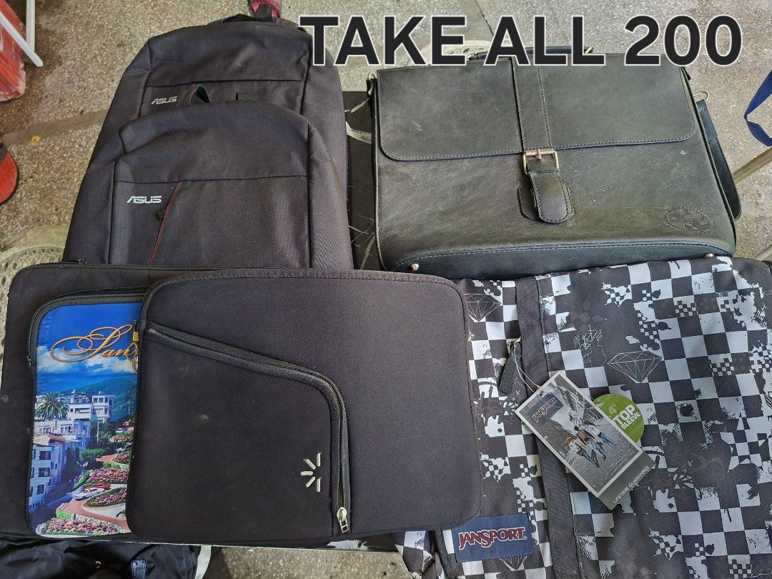 Assorted Bags Bundle - For Take All per pic price indicated (Category: Luxury Bags & Wallets) located in Muntinlupa City. Submitted by abunching (Listing ID 1454868119, Image 2). Description: - Assorted bag bundle: backpacks, tote bags, shoulder bags, and pouches. - Features some popular brands like LeSportsac and Jansport. - Perfect for organizing your belongings or for everyday use. - Sold as a complete lot only. - Price is firm..
