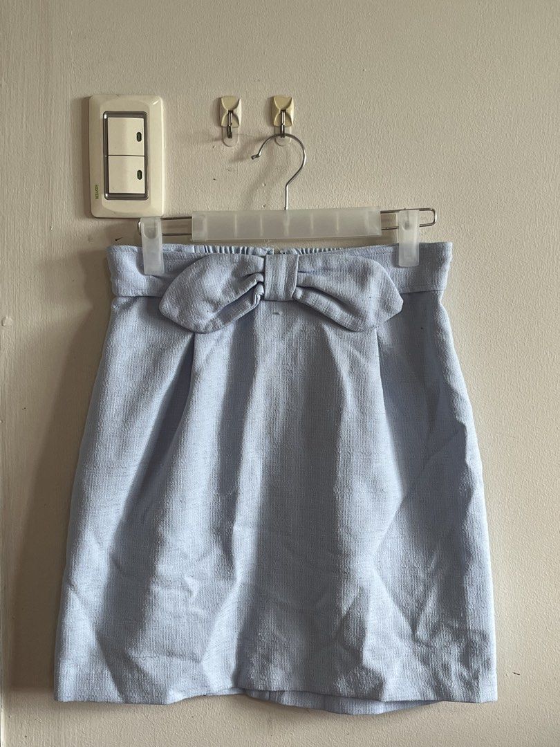 Baby blue Ribbon Skirt (Category: Skirts) located in Muntinlupa City. Submitted by lovedbysabel (Listing ID 1454768960, Image 1). Description: Bought during my trip to SoKor 🇰🇷 and worn only once during the SEVENTEEN concert, then stored in my closet for a long time. Has garter at the back and a zipper. Needs a little ironing/steaming.