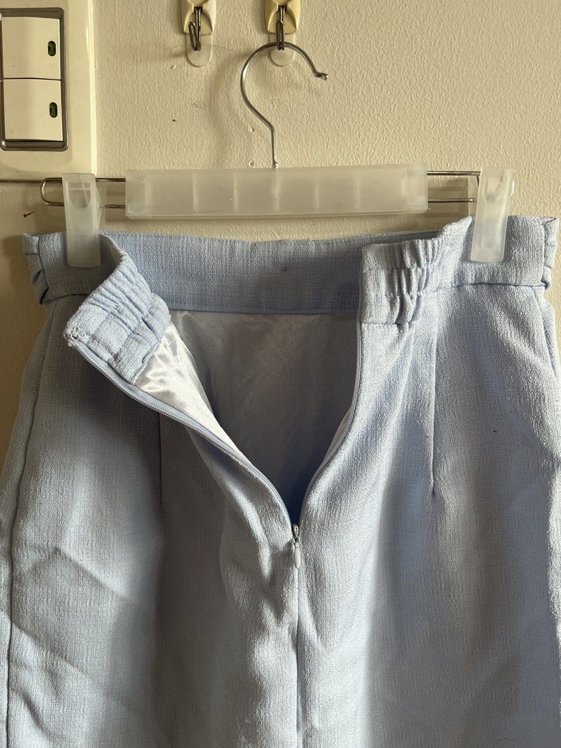 Baby blue Ribbon Skirt (Category: Skirts) located in Muntinlupa City. Submitted by lovedbysabel (Listing ID 1454768960, Image 3). Description: Bought during my trip to SoKor 🇰🇷 and worn only once during the SEVENTEEN concert, then stored in my closet for a long time. Has garter at the back and a zipper. Needs a little ironing/steaming.