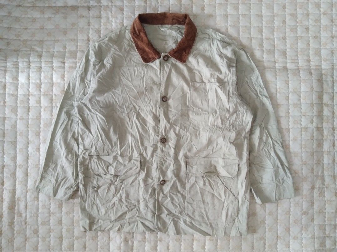 Chore Workwear Khaki Jacket LL Beans Insp. (Category: Coats, Jackets and Outerwear) located in Zamboanga. Submitted by nurbya898048 (Listing ID 1454948909, Image 1). Description: A Workwear Chore Jacket, khaki color way, Cords collar & sleeve hem, perfect for everyday casual or outfit, LL Bean inspired. Size fit to 2xl/Oversized Dimesions; Width 26 Length 31 Shoulder 23 Steve 24 Excellent condition Color rate 9.8/10 Khaki color, brown collar & he