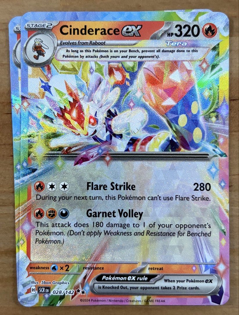 Cinderace ex | Pokemon Cards ~ Stellar Crown {EN} (Category: Raw Singles) located in Makati City. Submitted by cardlab (Listing ID 1454754610, Image 1). Description: Items are 💯 authentic/original/legit. About The Card: •Language: EN • Number: 028/142 • Double Rare • Holofoil FOR: • Cards ₱99 and below with Card Sleeves • Cards ₱100 and up with Card Sleeves and Used Toploader • ₱10 for Bnew Tops Packaging (If Shipping): ✔️ Plastic cover ✔️ Cardb