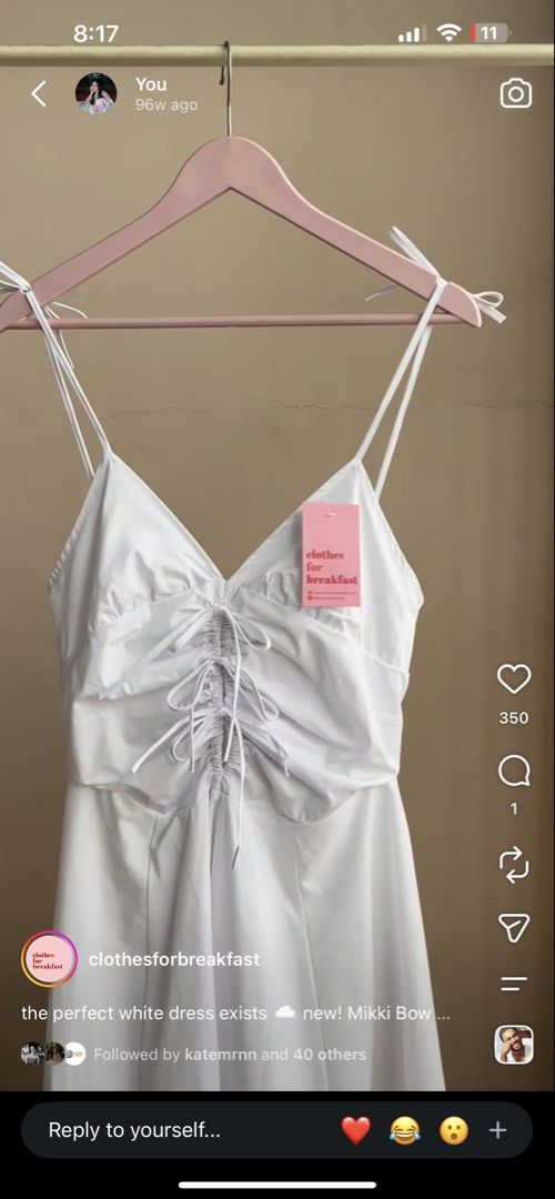 Clothes for Breakfast Mikki Bow Dress White (Category: Dresses) located in Quezon City. Submitted by shop.acloset (Listing ID 1454882076, Image 2). Description: - Cute white mini dress - Ruched front with tie detail - Adjustable spaghetti straps - Zipper closure at the back - Perfect for a night out or special occasion - Versatile styling with heels or sandals.