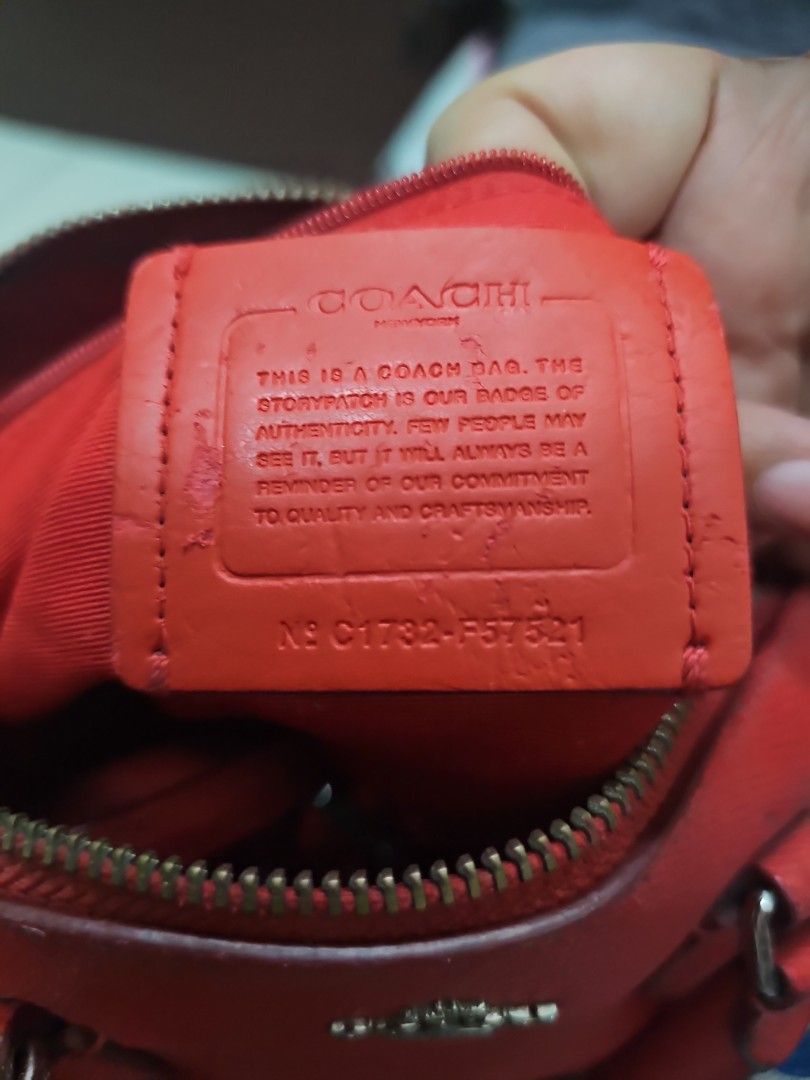 Coach Rowan Satchel in Red (handbag) (Category: Shoulder Bags) located in Manila. Submitted by shopaholicmimi (Listing ID 1454938237, Image 3). Description: ✨ PRODUCT DETAILS: - Brand: COACH - Model: Rowan Satchel - Material: Durable crossgrain leather with fabric lining - Hardware: Silver-tone - Dimensions: 10" (L) x 6.5" (H) x 5.5" (W) - Features: Top handles (4.25" drop), zip-top closure, exterior front zip pocket, interior zip & multifunction