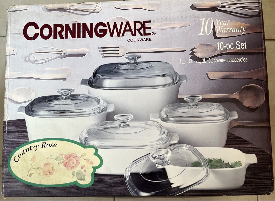 Corning Ware (Category: Cookware & Accessories) located in Singapore. Submitted by hgtan11 (Listing ID 1454862005, Image 3). Description: Beautiful 10 pieces authentic Corning Ware with pretty designs - Country Roses painted. .