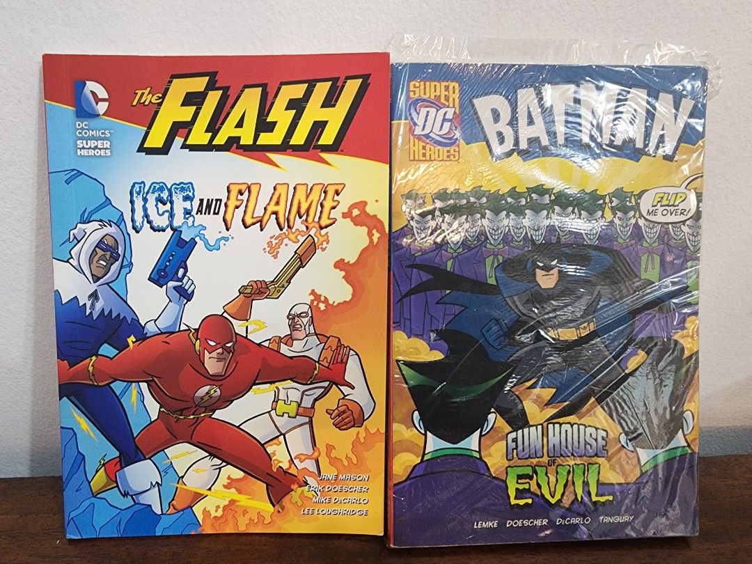DC Comics The Flash, Batman, Superman young readers book Bundle (Category: Comics & Manga) located in Paranaque City. Submitted by recklessflyer (Listing ID 1454895718, Image 1). Description: Grab these 2 DC Comics books: The Flash: Ice and Flame and a flipbook featuring two stories: Batman: Fun House of Evil and Superman: Last Son of Krypton. Perfect for DC fans! Location is Paranaque but can arrange shipping from Mandaluyong. MOP is Gcash, Maya