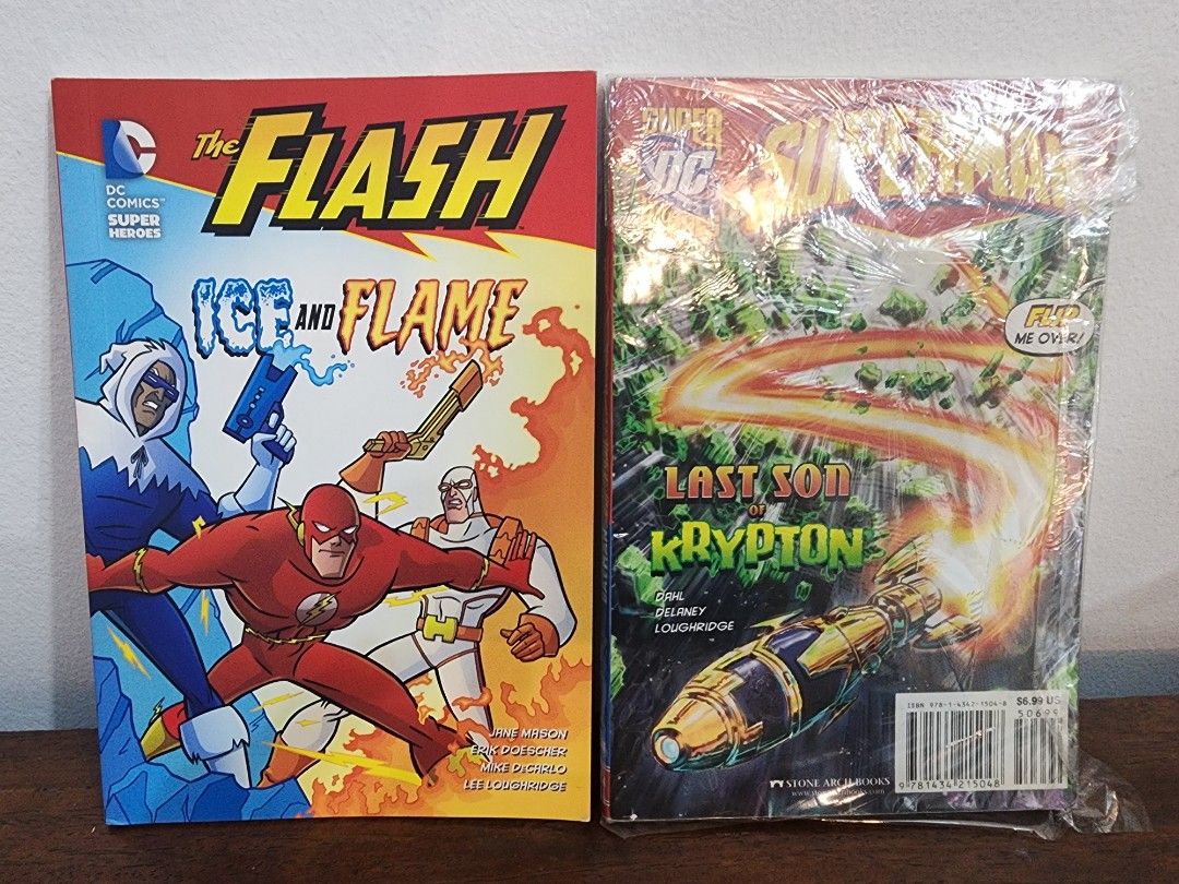 DC Comics The Flash, Batman, Superman young readers book Bundle (Category: Comics & Manga) located in Paranaque City. Submitted by recklessflyer (Listing ID 1454895718, Image 2). Description: Grab these 2 DC Comics books: The Flash: Ice and Flame and a flipbook featuring two stories: Batman: Fun House of Evil and Superman: Last Son of Krypton. Perfect for DC fans! Location is Paranaque but can arrange shipping from Mandaluyong. MOP is Gcash, Maya