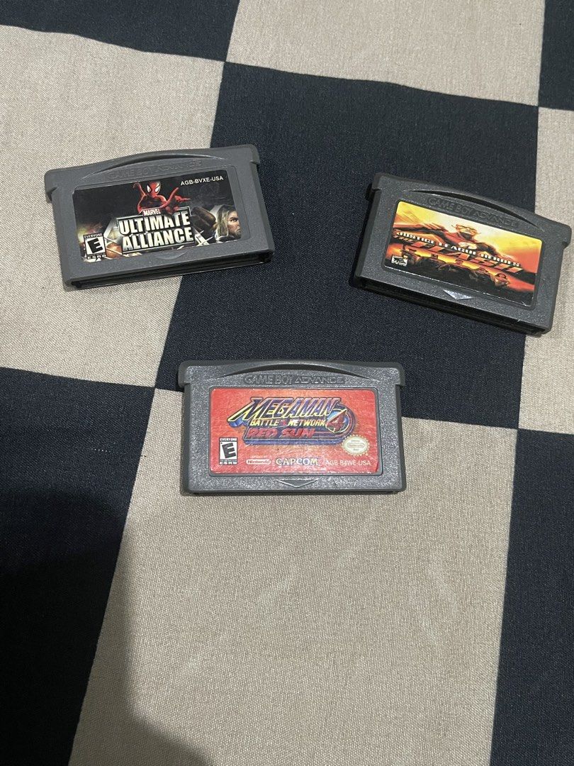Game Boy Advance Game Cartridges – 3 Games (Category: Nintendo) located in Las Pinas. Submitted by marqusasasas (Listing ID 1454866688, Image 1). Description: Selling these original-looking Game Boy Advance cartridges: * Marvel: Ultimate Alliance * The Incredibles: Rise of the Underminer * Mega Man Battle Network 4: Red Sun All cartridges are in used condition with visible signs of wear from age/use. Great for GBA players, collectors, or anyone l