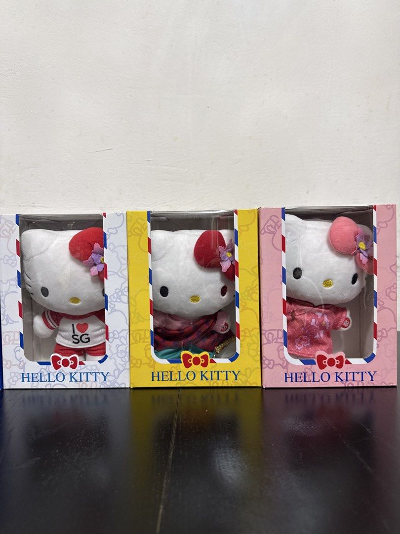 Hello Kitty Singpost (Category: Plushies & Soft Toys) located in Singapore. Submitted by takeachance (Listing ID 1454890931, Image 3). Description: - Set of 5 Kitty plush toys - Each comes in its own display box - Features unique outfits: traditional Japanese kimonos, Singapore-themed outfit, and more - All items are brand new and in original packaging - Ideal for Kitty collectors and fans.