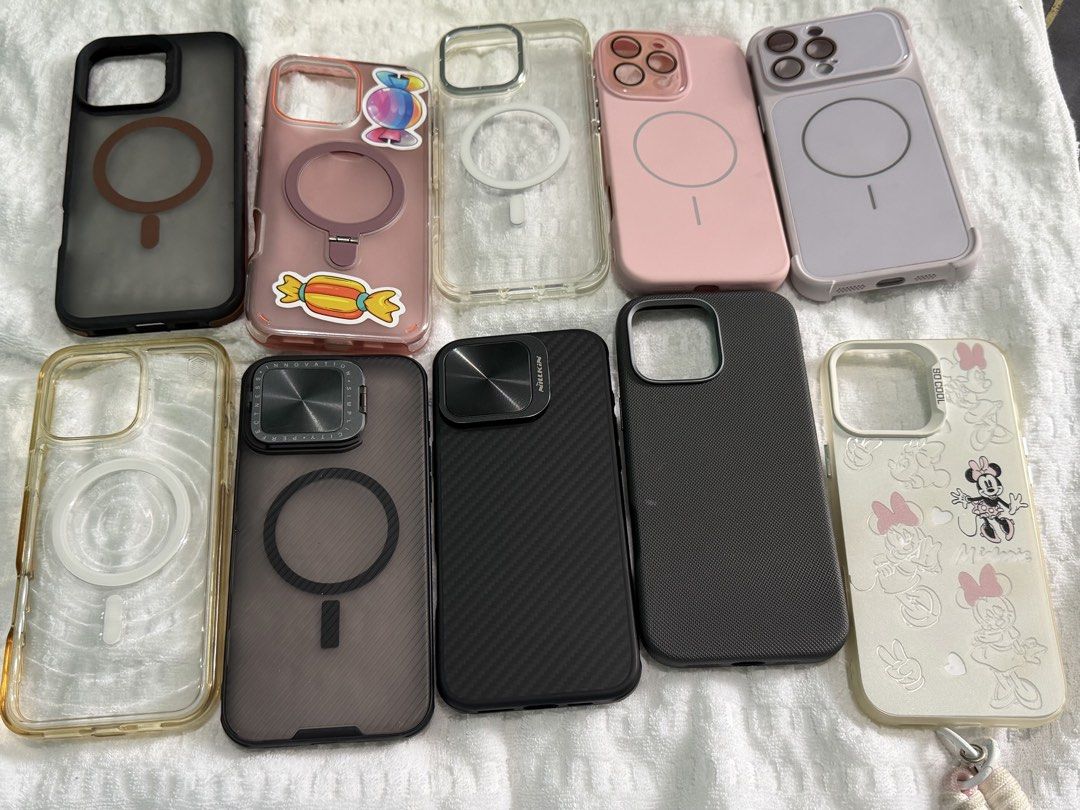 Iphone 16 pro max cases (Category: Cases & Sleeves) located in Manila. Submitted by camccastillo (Listing ID 1454778667, Image 1). Description: Selling low!!!😊 Take all for 1500! Only one case is not magsafe (mickey mouse). Location: Sta. Cruz, Manila.