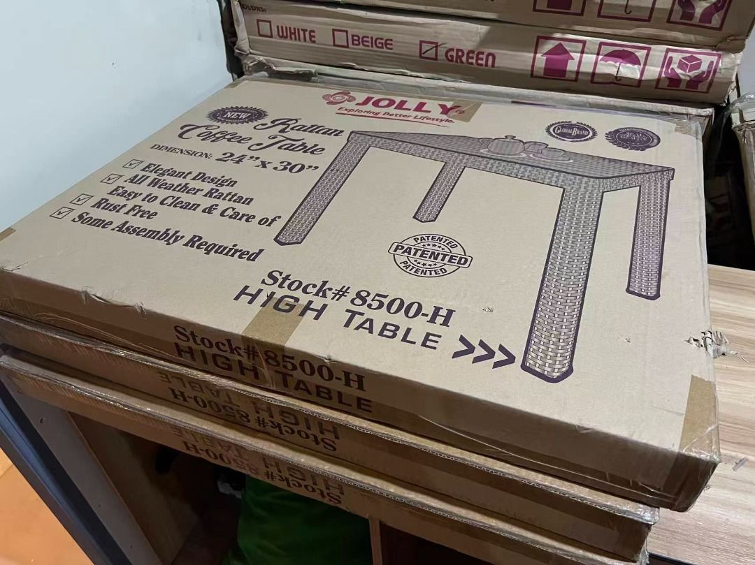 JOLLY PLASTIC Coffee High Table 24"X30" (warehouse sale) (Category: Tables & Sets) located in Paranaque City. Submitted by pilipinashop (Listing ID 1454852784, Image 3). Description: brand new sale Note: Sf thru lalamove c/o buyer JOLLY 8500-H HIGH TABLE 24"X 30" Product Description: An eye-catching furniture piece, this coffee table features a gorgeous, brown colored and modern design in rattan texture. This made with enough height to use as a d