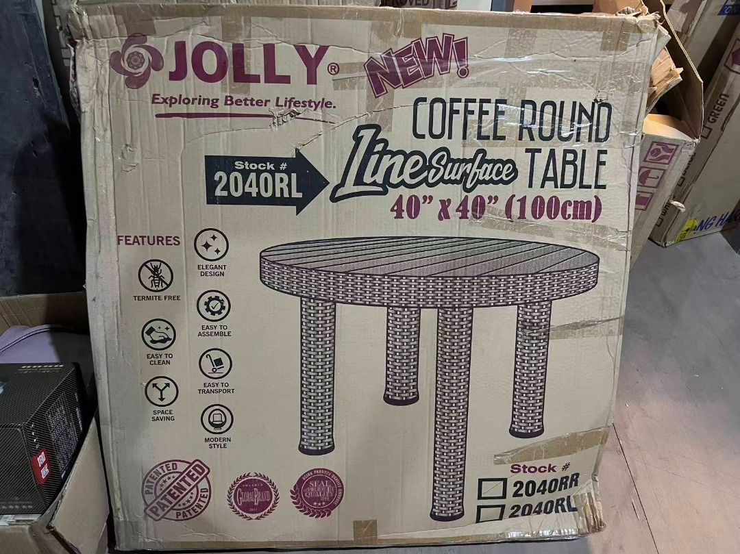 JOLLY Plastic Coffee Table Round 40"x40" (warehouse sale) (Category: Tables & Sets) located in Paranaque City. Submitted by pilipinashop (Listing ID 1454853616, Image 3). Description: brand new sale Note: Sf thru lalamove c/o buyer Description An eye-catching furniture piece, this coffee table features a gorgeous, brown colored and modern design in rattan texture. This made with enough height to use as a dining table for a small group or a simple