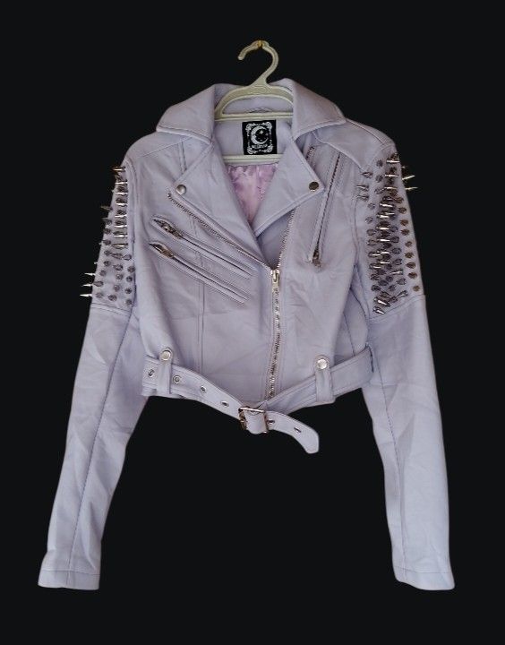 Killstar Disharmony Biker Jacket (Category: Coats, Jackets and Outerwear) located in Davao. Submitted by outdatedfinds (Listing ID 1454828457, Image 1). Description: 💥Killstar Disharmony Studded Faux Leather Biker Jacket (Lavender/Light Purple Color) 💥Size XS on Tag 💥Some minor scratches 💥Still in Very Good Condition 💥Color May Vary Due To Lightning 💥Super Astig nito sa personal 💥Can Provide More Photos F Needed Selling For 3500 Pesos Or B