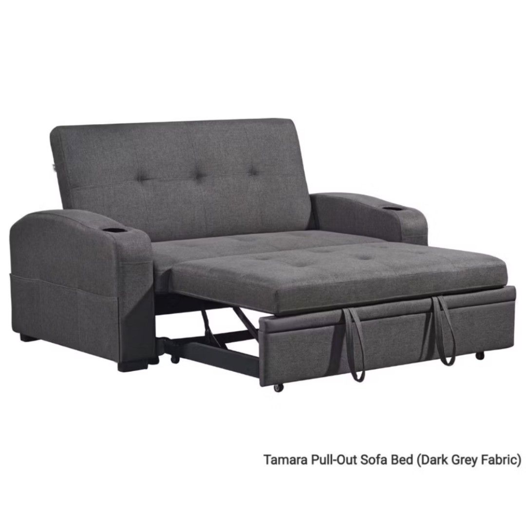 King Size Pull-Out Sofa Bed - Dark Grey Fabric (Category: Sofas) located in Caloocan City. Submitted by jraye (Listing ID 1454862789, Image 2). Description: RFS: too big Bought for 23k.
