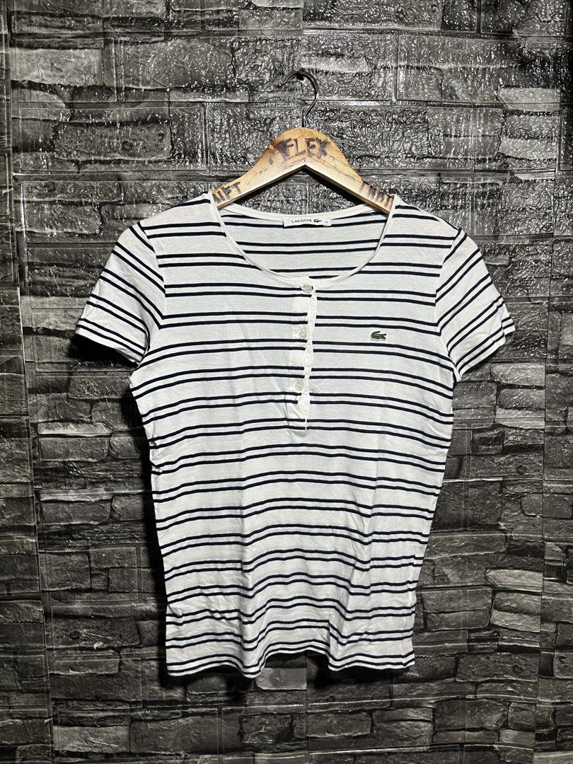 Lacoste Striped Half Sleeve shirt (Category: Luxury Apparel) located in Manila. Submitted by flex_curation (Listing ID 1454875974, Image 1). Description: DIMES 18x23 IN VERY GOOD CONDITION BACOOR CAVITE LOC.
