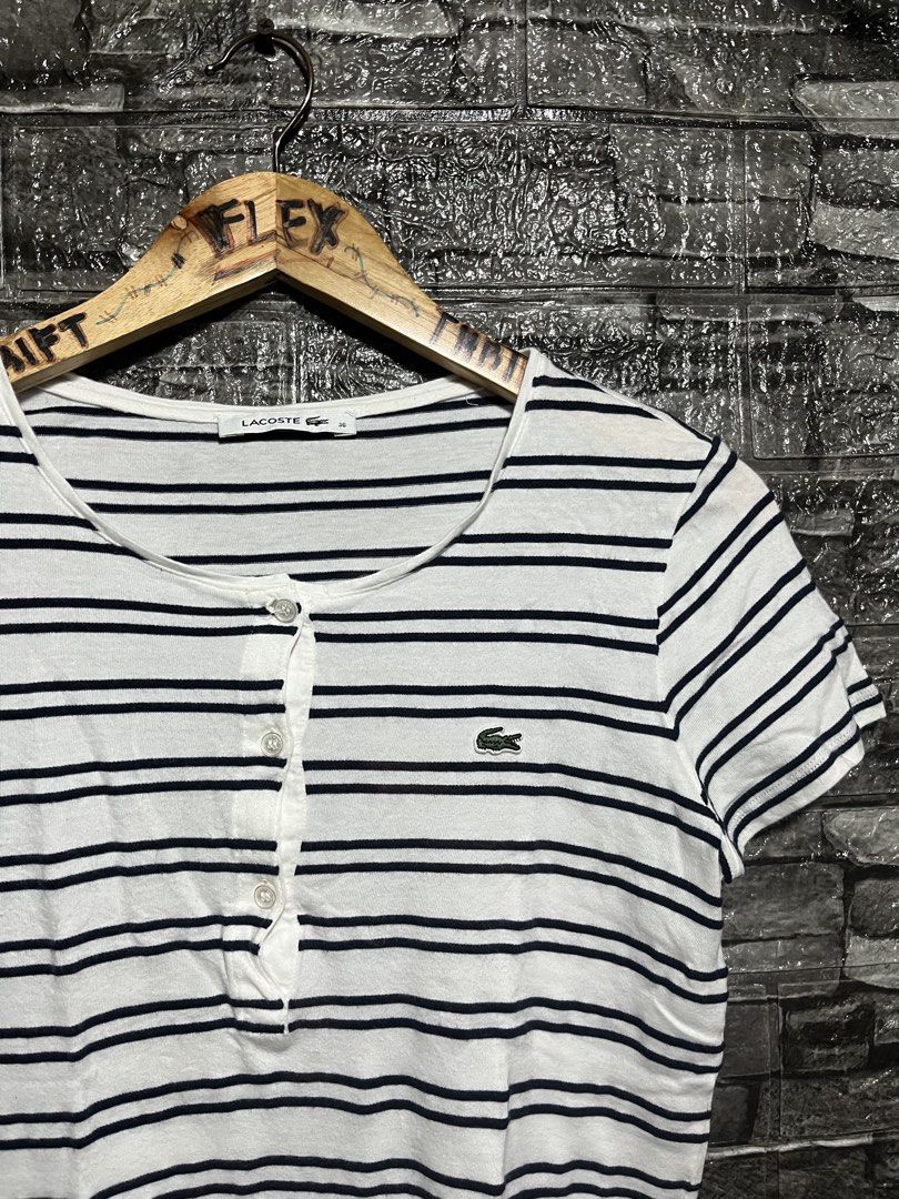 Lacoste Striped Half Sleeve shirt (Category: Luxury Apparel) located in Manila. Submitted by flex_curation (Listing ID 1454875974, Image 3). Description: DIMES 18x23 IN VERY GOOD CONDITION BACOOR CAVITE LOC.