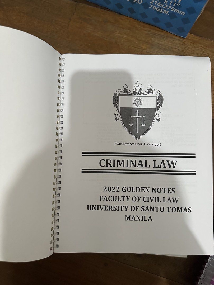 Law School References - Golden Notes UST 2022 (Category: Textbooks) located in Paranaque City. Submitted by queserraserraa_ (Listing ID 1454782260, Image 2). Description: GOLDEN NOTES 2022 (Coil Bind) Civil Law Criminal Law Legal and Judicial Ethics .