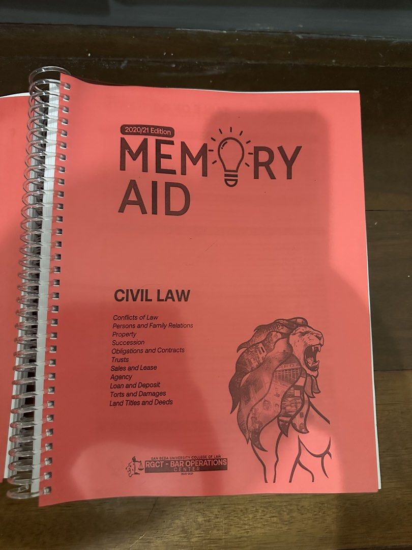 Law School References - San Beda Memory Aid (Category: Textbooks) located in Paranaque City. Submitted by queserraserraa_ (Listing ID 1454782521, Image 2). Description: San Beda MEMORY AID 2020/21 (Scanned / Coil Bind) Civil Law Criminal Law Legal and Judicial Ethics.
