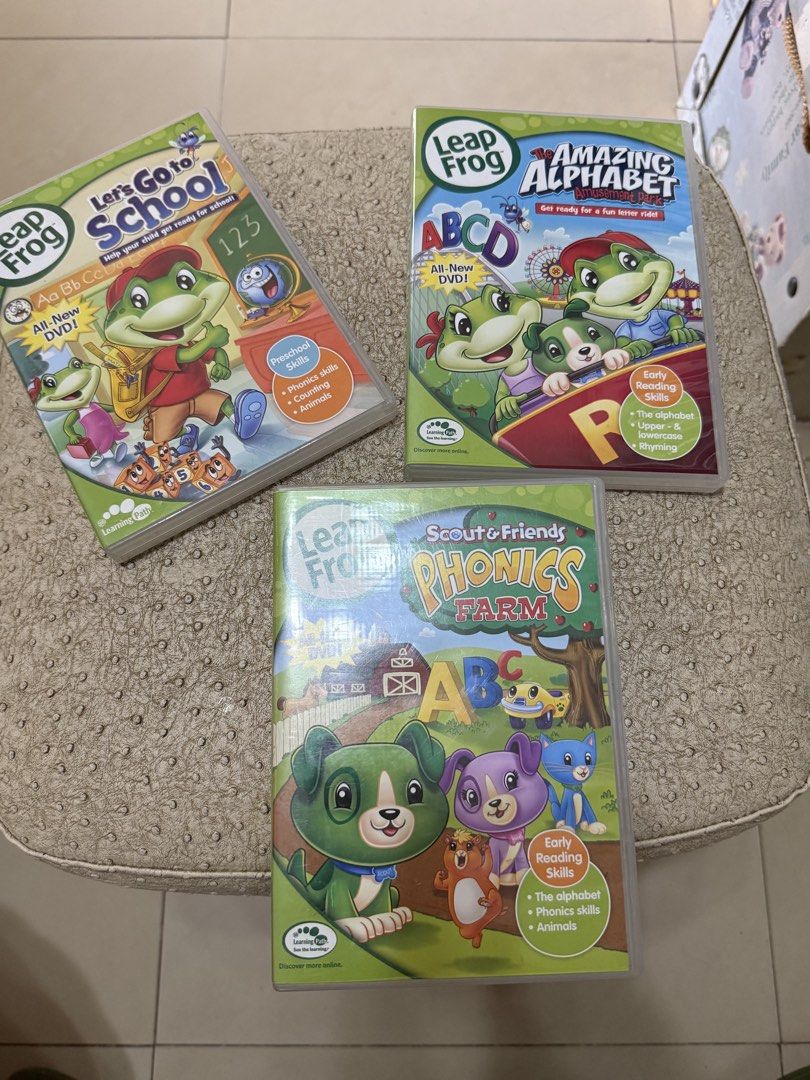LEAPFROG Educational DVDs – 9-Pc Learning Collection | Phonics, ABC & Math | Preschool Kids (Category: Infant Playtime) located in Mandaue City. Submitted by erin_grace (Listing ID 1454877852, Image 2). Description: Selling 9 LeapFrog educational DVDs covering ABC, phonics, reading, spelling, counting and basic math. 📀 INCLUDES: • Letter Factory – Phonics & Letter Sounds • Talking Words Factory – Word Building & Spelling • The Amazing Alphabet A