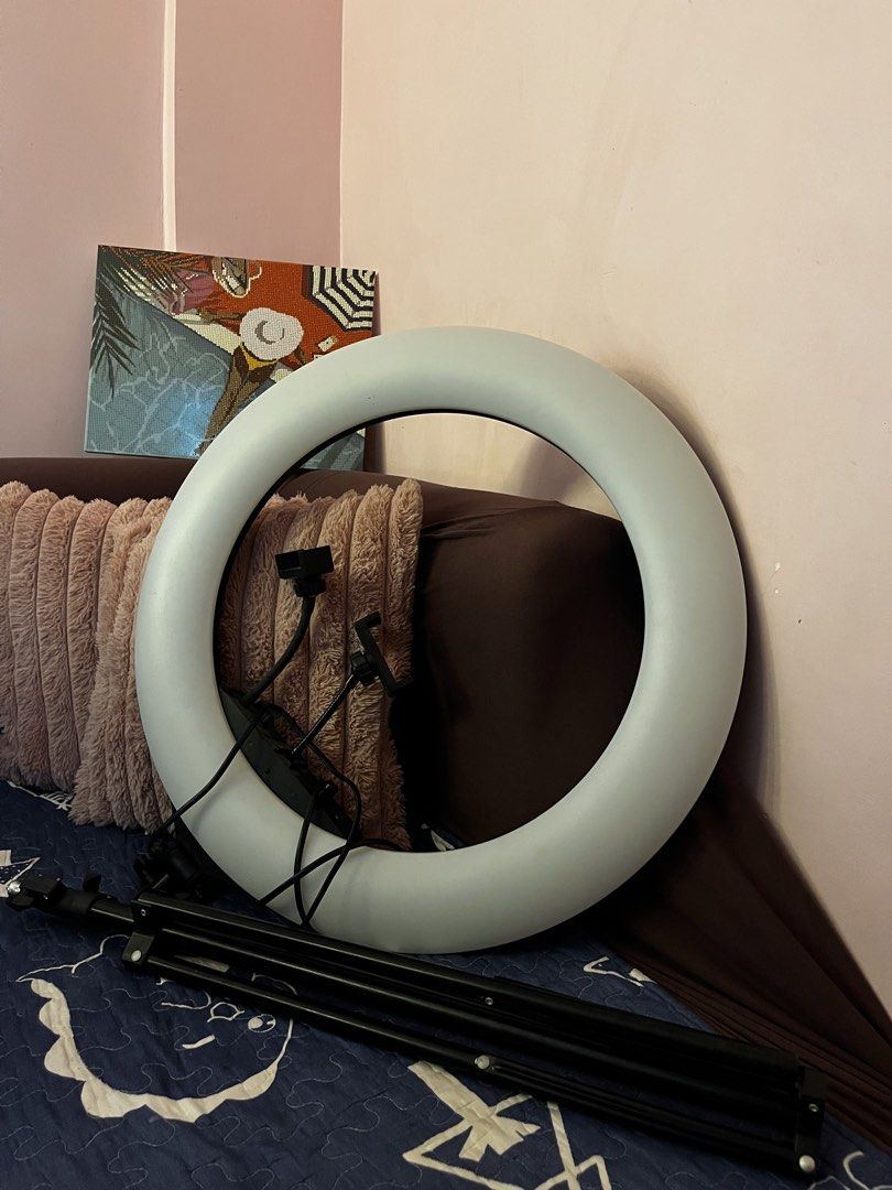 LED Soft Ring Light with Tripod Stand 55CM (Category: Lighting & Studio Equipment) located in Pasig City. Submitted by aikovi0227 (Listing ID 1454775072, Image 1). Description: - 55CM LED Soft Ring Light - Powerful 70W output - Adjustable Color Temperature: 3000K - 6500K - Universal Input: AC 85-245V - Includes sturdy Tripod Stand - Includes secure Phone Holder - Ideal for Vlogging, Photography, Makeup, and more! - Excellent working condition.