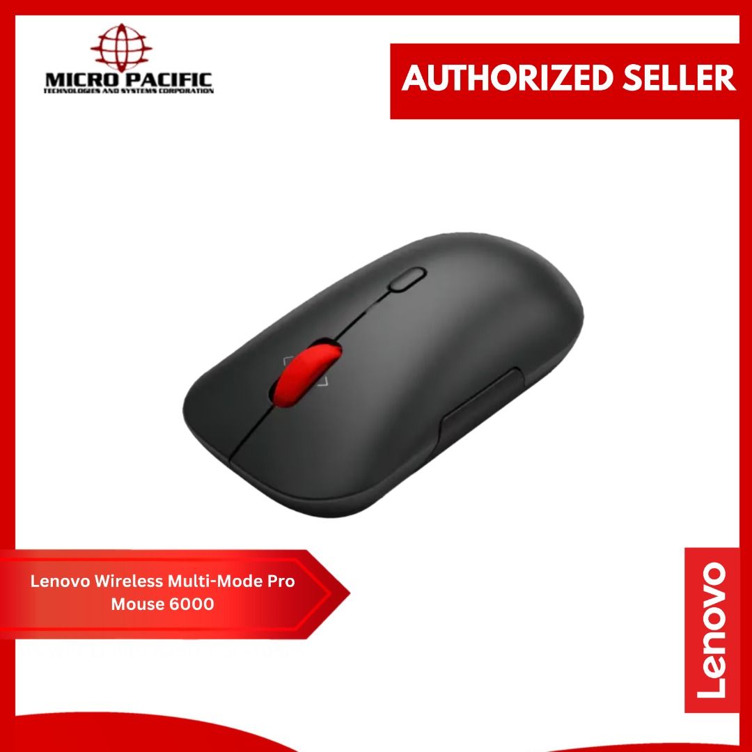 Lenovo Wireless Multi-Mode Pro Mouse 6000 (Category: Mouse & Mousepads) located in Makati City. Submitted by micro_pacific (Listing ID 1454755347, Image 2). Description: Reliable 2.4 GHz Lenovo Pro Unified USB Receiver, Dual Bluetooth 5.3 95% post-consumer recycled plastic materials including 20% reclaimed from Lenovo own products Full-size ambidextrous mouse offers silent buttons Comfortable for all-day use with a thoughtfully considered ergonom