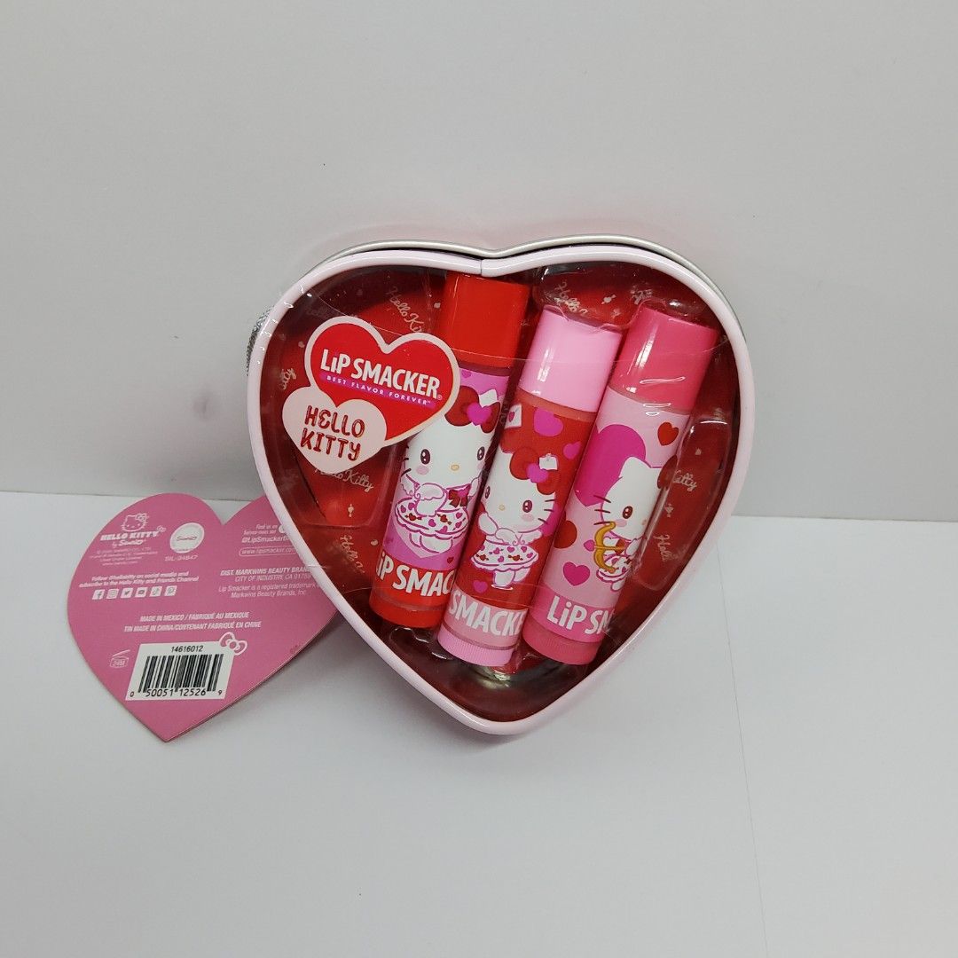 Lip Smacker Hello Kitty Heart Tin Lip Balm Set (Category: Makeup) located in Quezon City. Submitted by goodz4good (Listing ID 1454907015, Image 1). Description: - Adorable Kitty Lip Smacker lip balm set. - Comes in a charming heart-shaped tin. - Features three different lip balm flavors. - Ideal for Kitty enthusiasts and gift-giving. - Keeps your lips soft and moisturized. mode of payment gcash or cod meet up is available free delivery in Quezon 