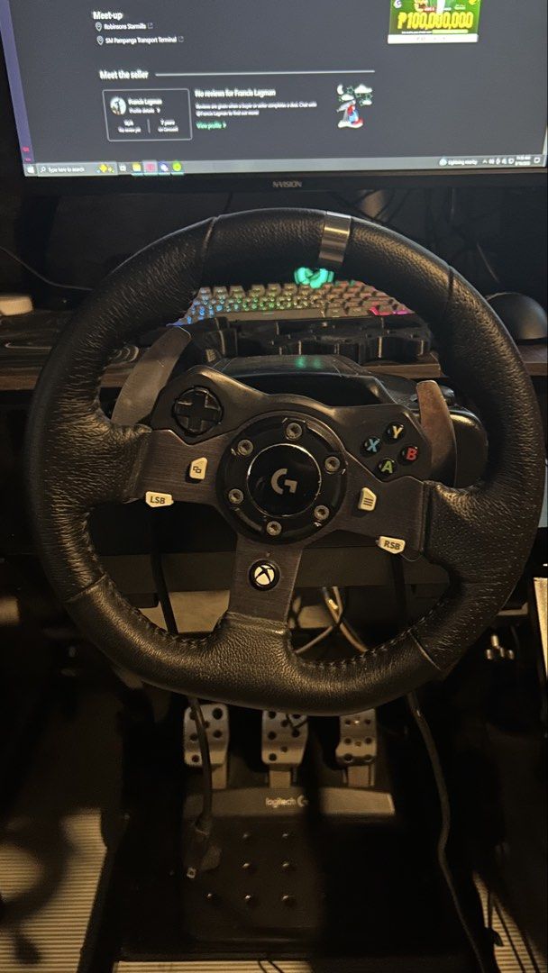 Logitech G920 Racing Wheel, Pedals, Shifter (Category: Controllers) located in Valenzuela. Submitted by reyreign (Listing ID 1454784678, Image 1). Description: - Logitech G29 Racing Wheel - Three-Pedal Set - Sim rig included - Inclusion: GT3 steering wheel - H-pattern Shifter - Complete package for immersive racing simulation - All components are genuine Logitech G .
