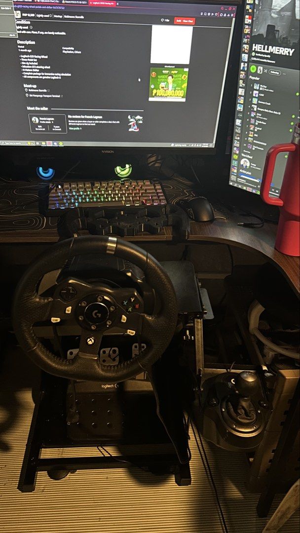 Logitech G920 Racing Wheel, Pedals, Shifter (Category: Controllers) located in Valenzuela. Submitted by reyreign (Listing ID 1454784678, Image 2). Description: - Logitech G29 Racing Wheel - Three-Pedal Set - Sim rig included - Inclusion: GT3 steering wheel - H-pattern Shifter - Complete package for immersive racing simulation - All components are genuine Logitech G .