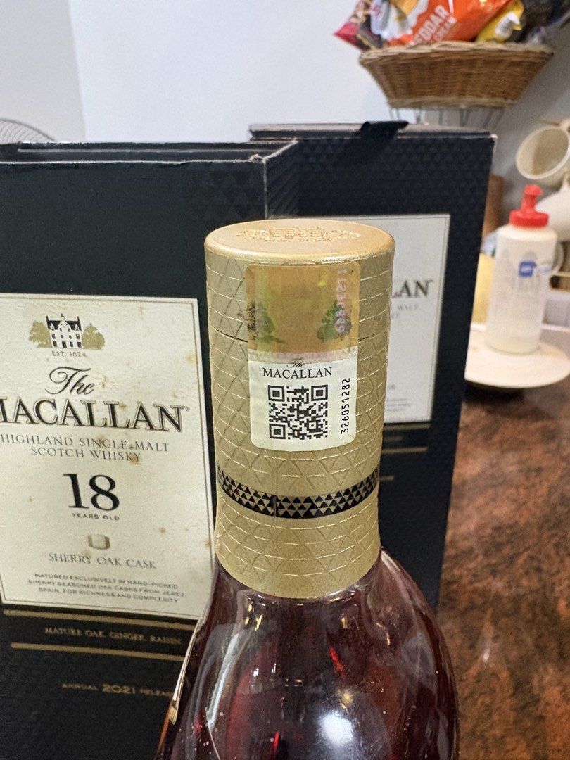 Macallan 18 Sherry Oak Cask (Category: Beverages) located in Manila. Submitted by banaepple1979 (Listing ID 1454829208, Image 3). Description: Guaranteed genuine MACALLAN 18 Sherry Oak Cask 2 bottles available.