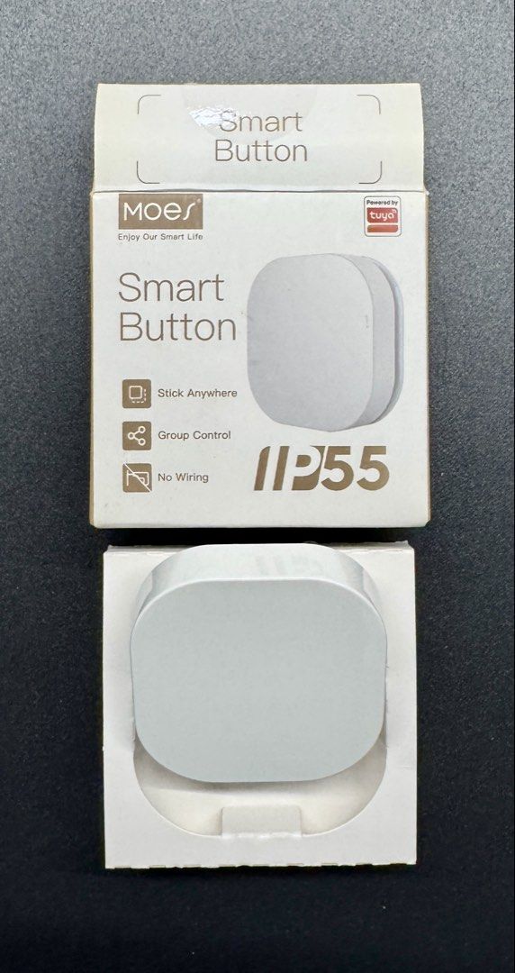 MOES Smart Button (Category: Entertainment Systems & Smart Home Devices) located in Singapore. Submitted by h_insight (Listing ID 1454896098, Image 1). Description: MOES Smart Button (white) IP55 Zigbee 45 x 45 x 12.5 (mm).