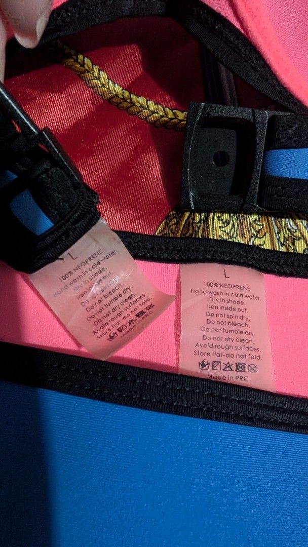 Neoprene Colorblock Bikini Set (Category: Bikinis & Swimsuits) located in Taguig. Submitted by reginaaalmaglaya (Listing ID 1454850700, Image 3). Description: bought years ago but never worn neoprene colorblock bikini set - Features blue, teal, white, and pink panels Lined with vibrant bright pink - Made from 100% Neoprene.