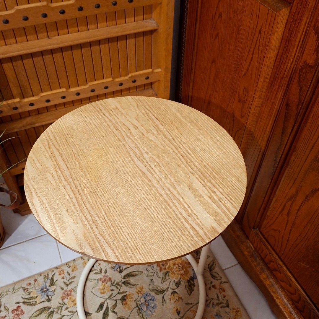 Nitori round side table (Category: Tables & Sets) located in Dasmarinas. Submitted by millennialmeetsvintage (Listing ID 1454876721, Image 3). Description: D33 x H50cm last price posted, no haggling 🙅🏻‍♀️ 🌍ships from DASMA, CAVITE 🚚 shipping via Lalamove only ❌no reservations, first-to-pay basis ❌no physical store, no walk-ins ❌no COD transactions.