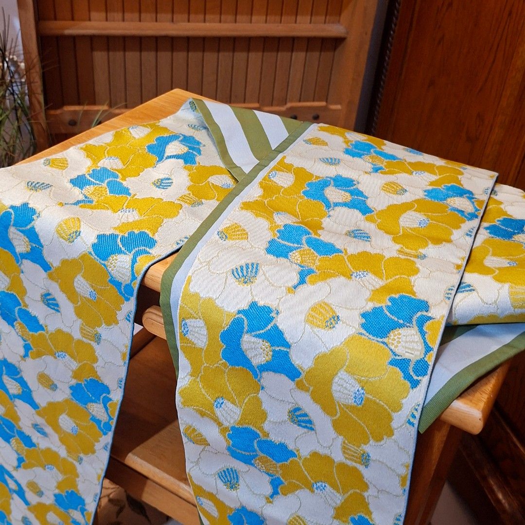 Obi Kimono Belt can be repurposed as table runner (Category: Belts) located in Dasmarinas. Submitted by millennialmeetsvintage (Listing ID 1454877237, Image 2). Description: 396 x 17 cm last price posted, no haggling 🙅🏻‍♀️ 🌍ships from DASMA, CAVITE 🚚 shipping via Lalamove only ❌no reservations, first-to-pay basis ❌no physical store, no walk-ins ❌no COD transactions.