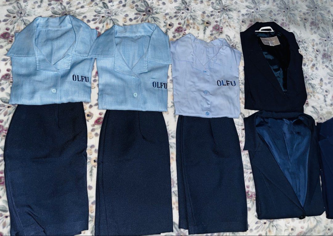 OLFU CBA Uniform Set - Blouse, Skirt, Blazer (Category: Sets or Coordinates) located in Antipolo. Submitted by zsells (Listing ID 1454932643, Image 3). Description: - OLFU CBA Uniform Set - Includes light blue short-sleeved blouses - size small 25-26 waist - Includes dark blue skirts - Dark blue blazers also available - All items are clean and ready to wear - Perfect for OLFU CBA students - Message for bundle deals or individual item prices.