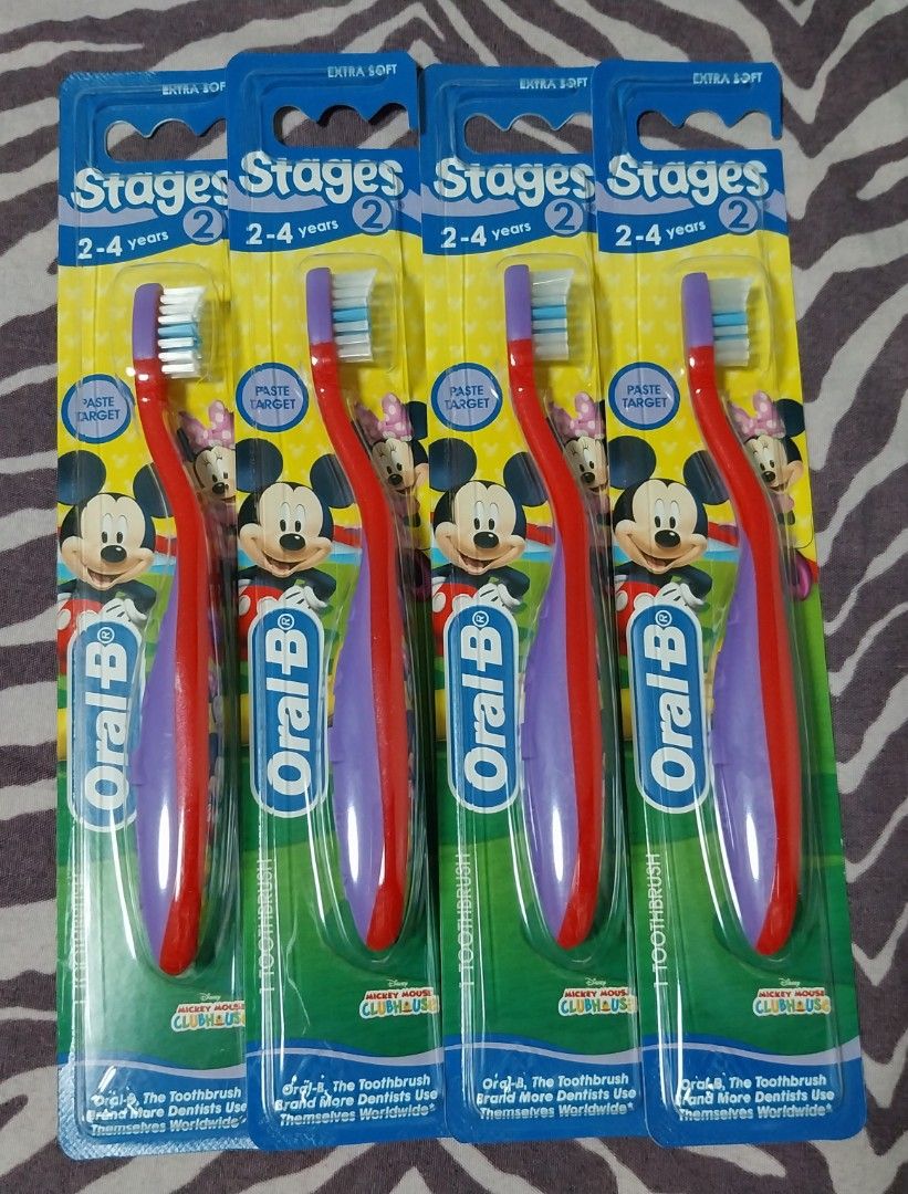 Oral-B Kids Toothbrush (Category: Baby Toiletries & Grooming) located in Paranaque City. Submitted by shellatan21 (Listing ID 1454910266, Image 1). Description: - Set of 4 - Extra Soft - Stage 2; for 2-4 yrs old - Nice Mickey Mouse design.