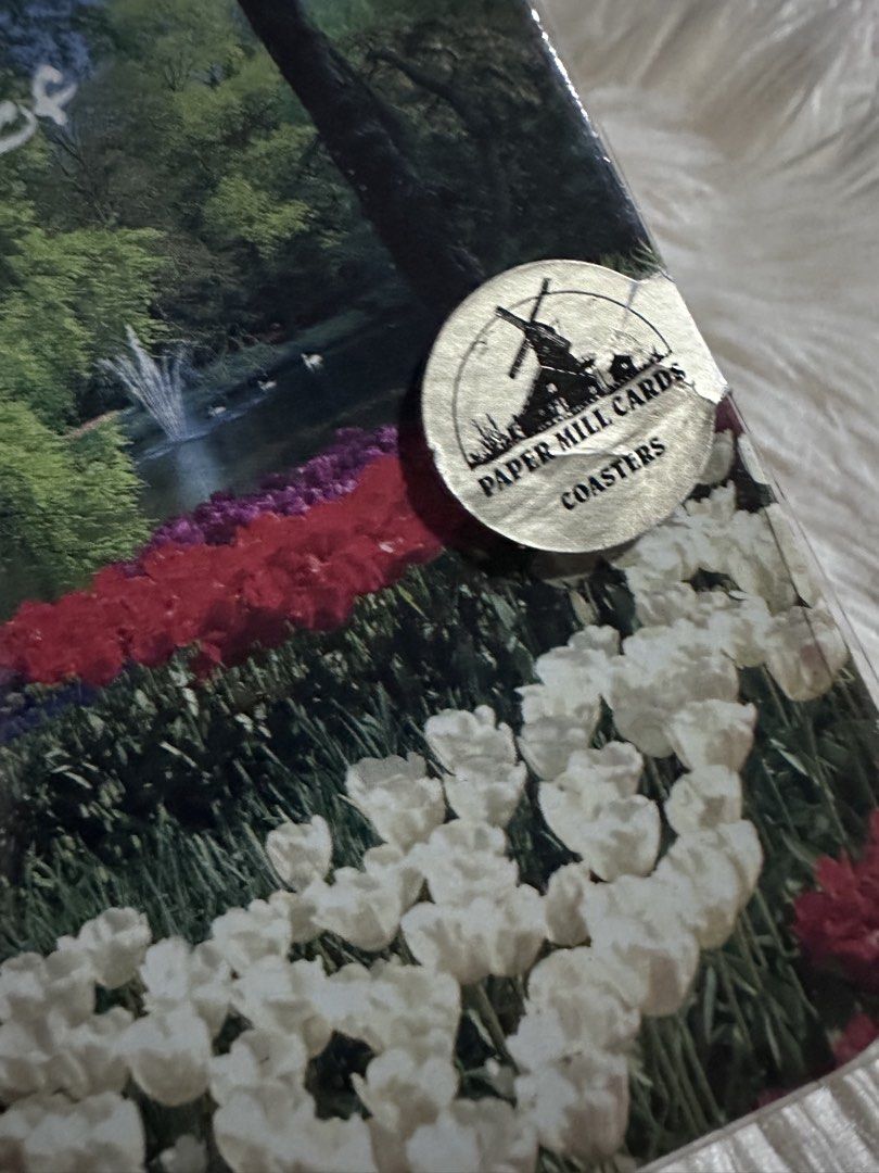 Paper Mill Cards coasters 6pcs Set (Category: Coffee & Tea Tableware) located in Davao. Submitted by favoritepreloved (Listing ID 1454915571, Image 3). Description: 💜 feature iconic floral scenes from the Keukenhof gardens in the Netherlands..