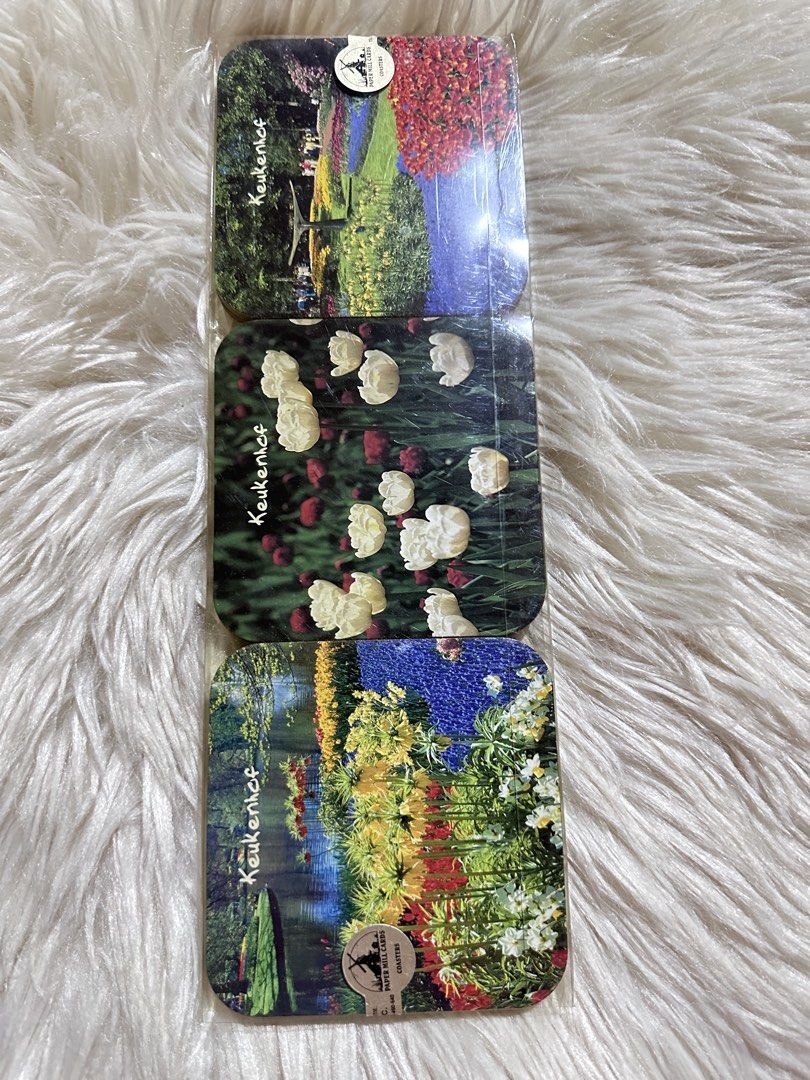 Paper Mill Cards coasters 6pcs Set (Category: Coffee & Tea Tableware) located in Davao. Submitted by favoritepreloved (Listing ID 1454915571, Image 1). Description: 💜 feature iconic floral scenes from the Keukenhof gardens in the Netherlands..