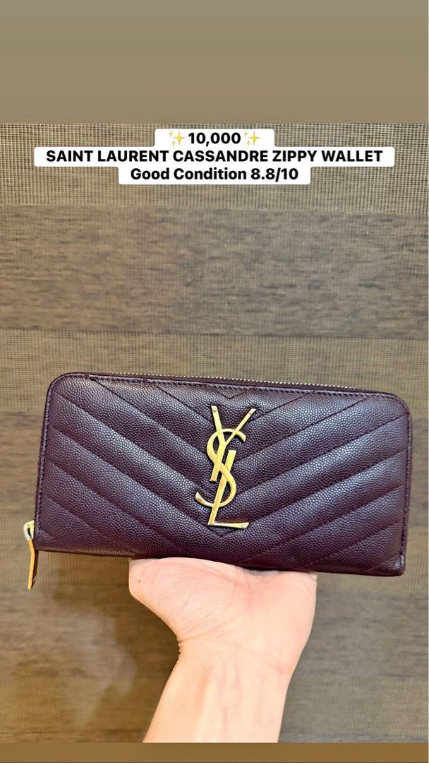 Saint Laurent Cassandre Zippy Wallet (Category: Luxury Bags & Wallets) located in Manila. Submitted by sweetluxuryph (Listing ID 1454912209, Image 1). Description: - Authentic Saint Laurent Cassandre Zippy Wallet - Stunning deep purple color - Iconic YSL logo hardware - Spacious interior for cards and cash - Includes original packaging.
