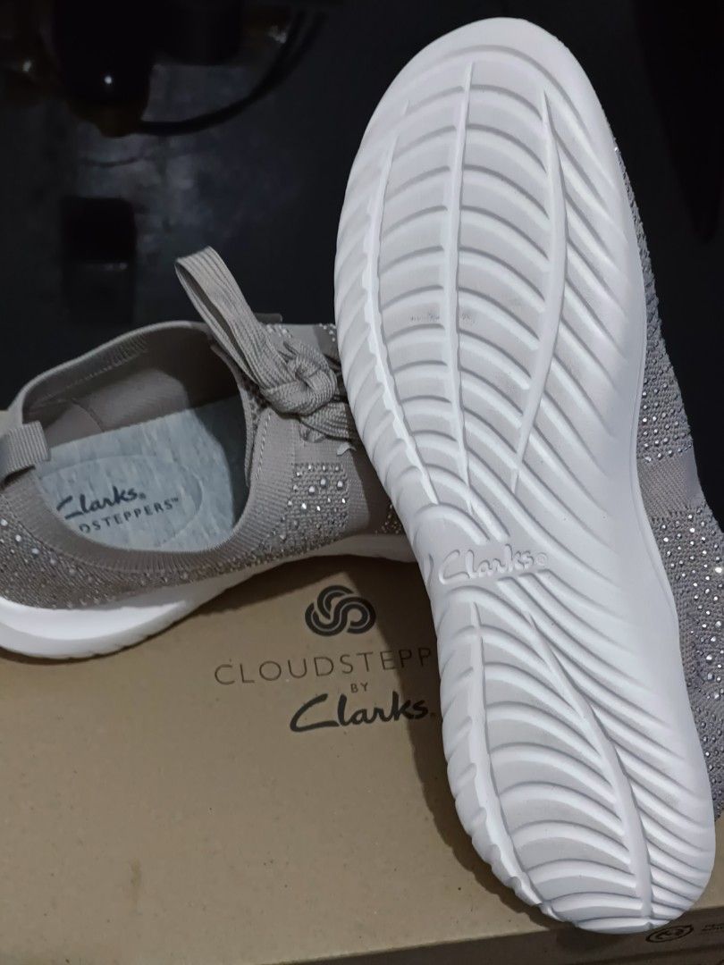 Sneakers (Category: Sneakers) located in Makati City. Submitted by tabsilog (Listing ID 1454900672, Image 3). Description: - Clarks Cloudsteppers Nova Spark sneakers - Color: Taupe - Size: 7 womens - Features: Knit upper with rhinestones, lace-up closure - Comfort: Super comfy and stylish - Includes: Original box - Ideal for: Casual wear oriiginal price ₱7,450.