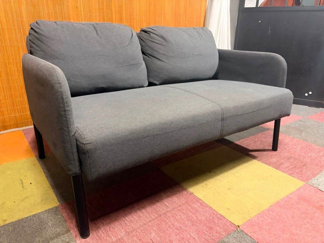 Sofa (Category: Sofas) located in Meycauayan. Submitted by marygracecasimiro (Listing ID 1454813162, Image 3). Description: IKEA Glostad Loveseat / Modern 2-Seater Sofa ORIGINAL IKEA PRODUCT Colorway : Knisa Dark Gray Price : 8500 ✅ 48L x 30W x 16H seat height inches Sandalan height 28 inches In VERY good condition 💚.
