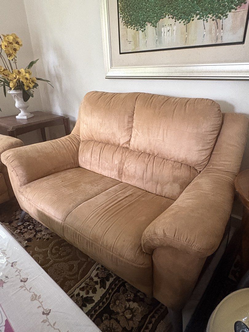 Sofa Set (Category: Sofas) located in Rawang. Submitted by amalieaelysa (Listing ID 1454769204, Image 3). Description: - Comfortable sofa set - Includes 3-seater and 1-seater - Soft, inviting fabric - Warm beige color - Ideal for lounging and any living room - Ready for a new home.