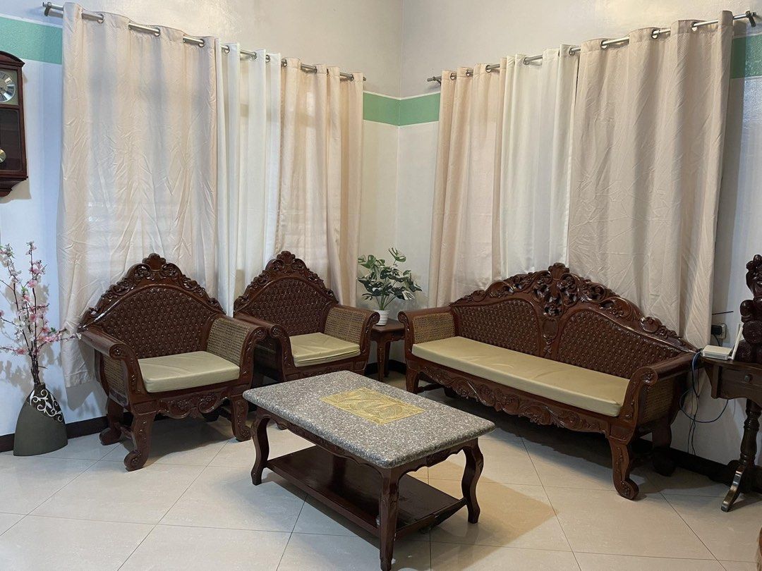 Solid narra set (Category: Sofas) located in Bulacan. Submitted by deicalayag (Listing ID 1454811022, Image 1). Description: 3 piece set plus center table with marble top Location malolos, bulacan .