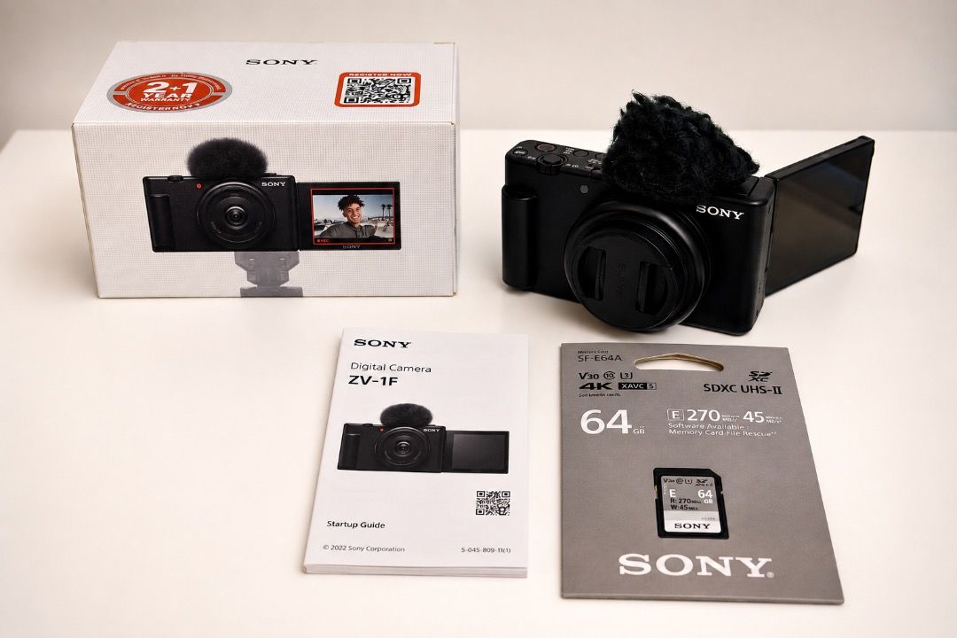 Sony ZV-1F Digital Camera with 64GB SD Card (Category: Cameras) located in Pasig City. Submitted by aceee7 (Listing ID 1454908963, Image 1). Description: ☑️ Sony ZV-1F camera ☑️ Ideal for vlogging and content creation ☑️ Comes with original box and manual ☑️ Includes 64GB Sony SD card ☑️ Ready to capture your moments ☑️ NP-BX1 rechargeable battery ☑️ USB Type-C cable — for charging/transferring ☑️ Wind Screen / Wind Muff — the little furry cover 