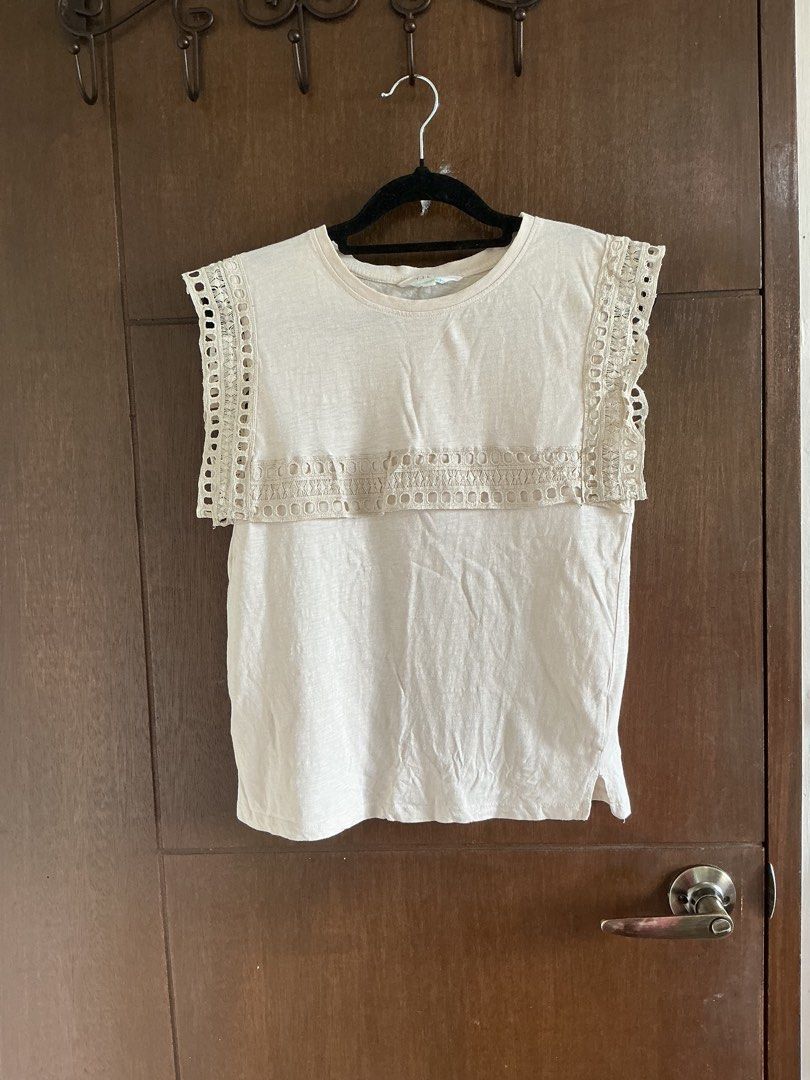 Summer Eyelet Beige Top (Category: Blouses) located in Muntinlupa City. Submitted by lovedbysabel (Listing ID 1454765382, Image 3). Description: Very comfy to wear and perfect for the weather here in the Philippines! Worn only three times and kept in my closet since. Needs a little ironing/steaming. Such an easy piece to style for a cute, effortless look! .