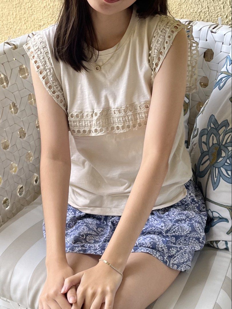 Summer Eyelet Beige Top (Category: Blouses) located in Muntinlupa City. Submitted by lovedbysabel (Listing ID 1454765382, Image 2). Description: Very comfy to wear and perfect for the weather here in the Philippines! Worn only three times and kept in my closet since. Needs a little ironing/steaming. Such an easy piece to style for a cute, effortless look! .