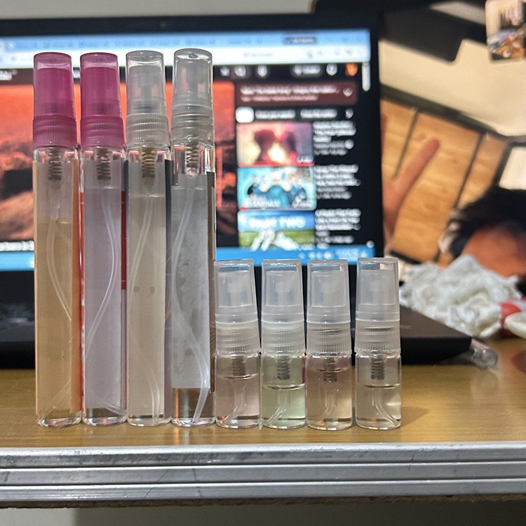 TAKE ALL Bath & Body Works Perfume Original Decants (Category: Fragrance & Deodorants) located in San Fernando. Submitted by gothclaudiaa (Listing ID 1454919442, Image 2). Description: Almost full pa each decant. Tried lang to see which perfume i like. List of perfumes: Touch og gold Snowflakes and cashmere Poppy Dahlia Cotton candy clouds Bubble gum pop Cucumber melon A thousand wishes.